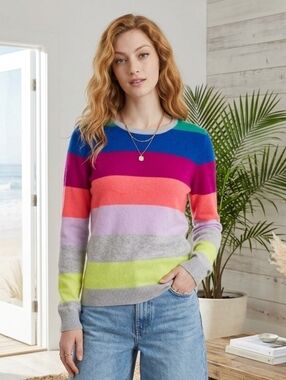 Hudson's Bay S Coastal Cottagecore Eclectic Rainbow Stripe Cashmere Knit Sweater